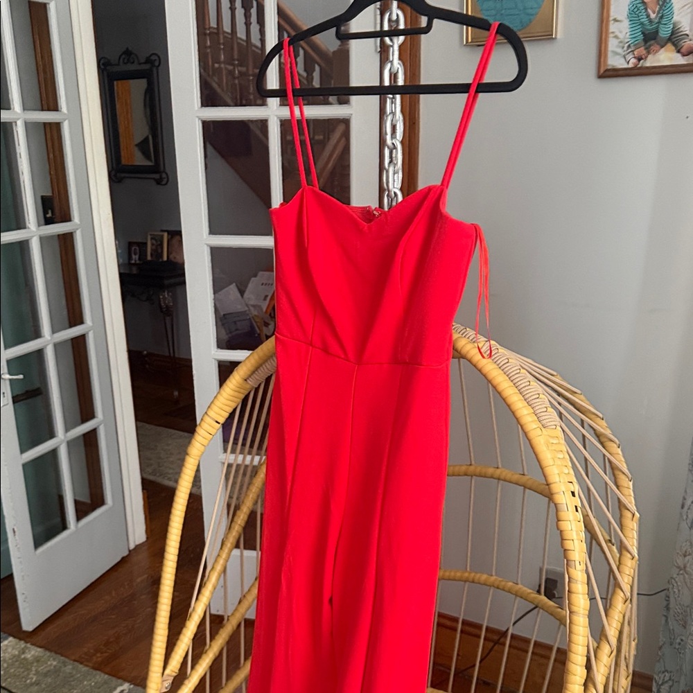 bebe Strapless Red Jumpsuit